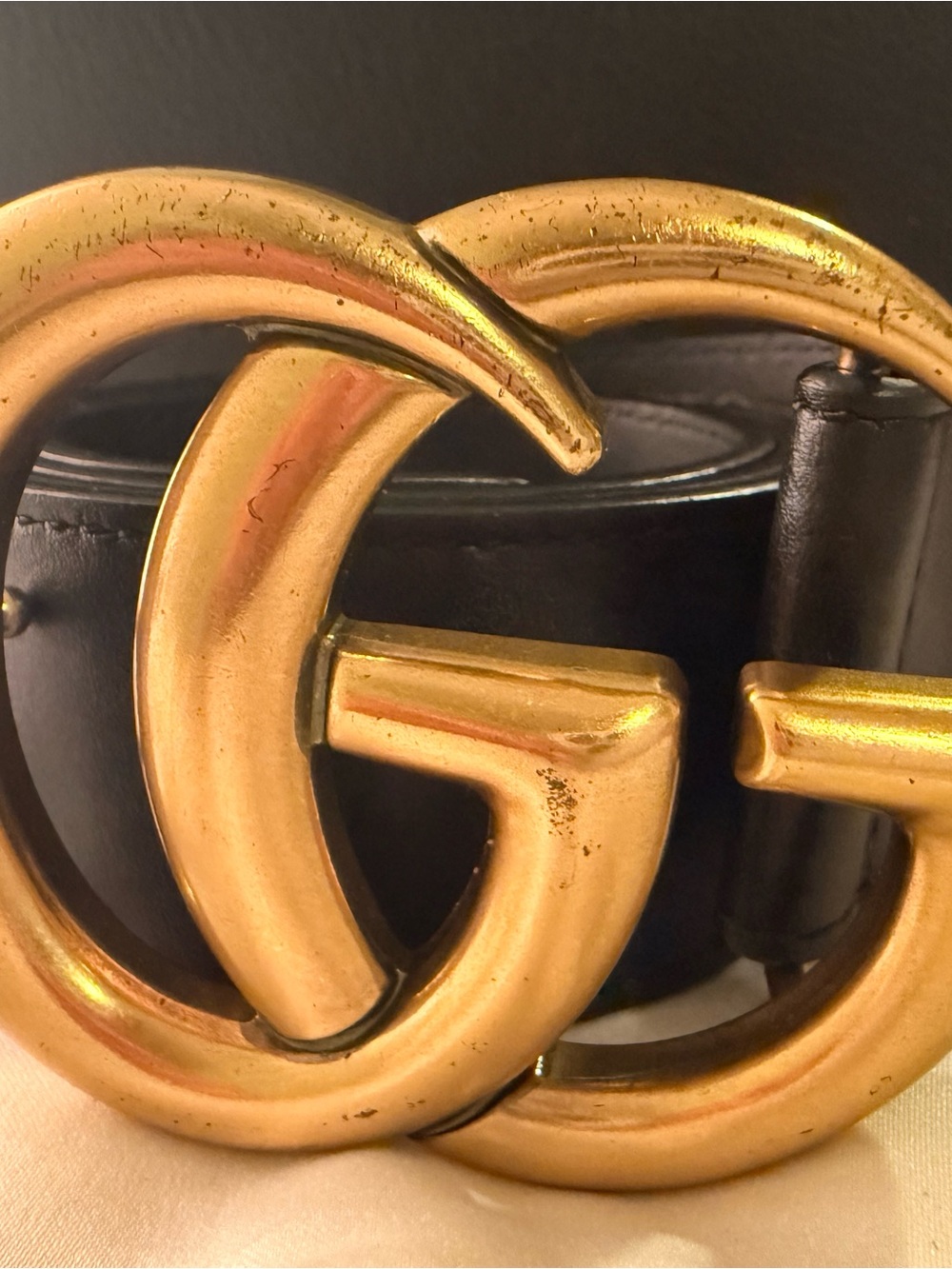 Gucci Black Leather Belt with Gold Double G Logo Buckle